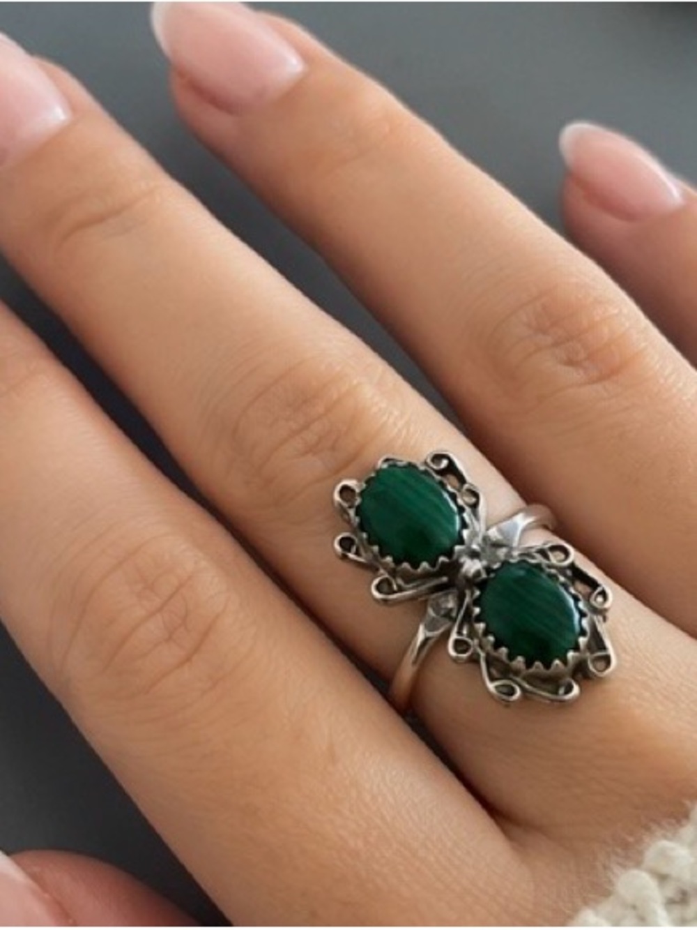 Native American Malachite Ring Vintage Size 7